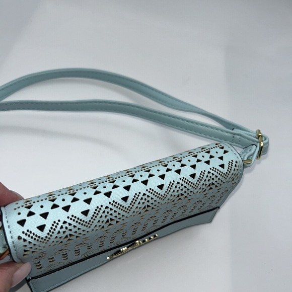 GUESS Mini Crossbody, Mint Green, Faux Leather,Laser Cut,Snap Flap,Phone Case - Picture 11 of 13